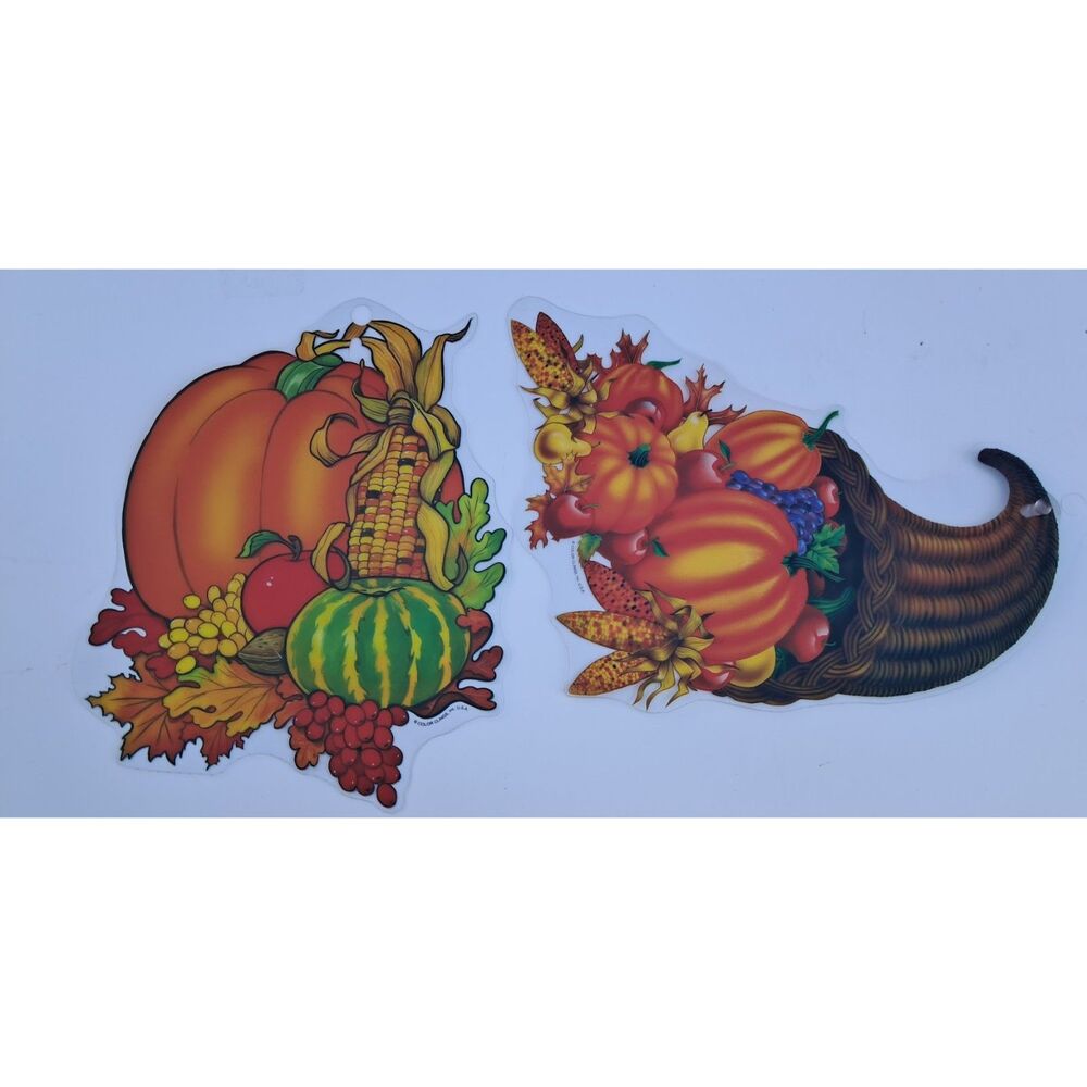 Vintage Color Clings Thanksgiving Cornucopia Pumpkin Corn Window Decor